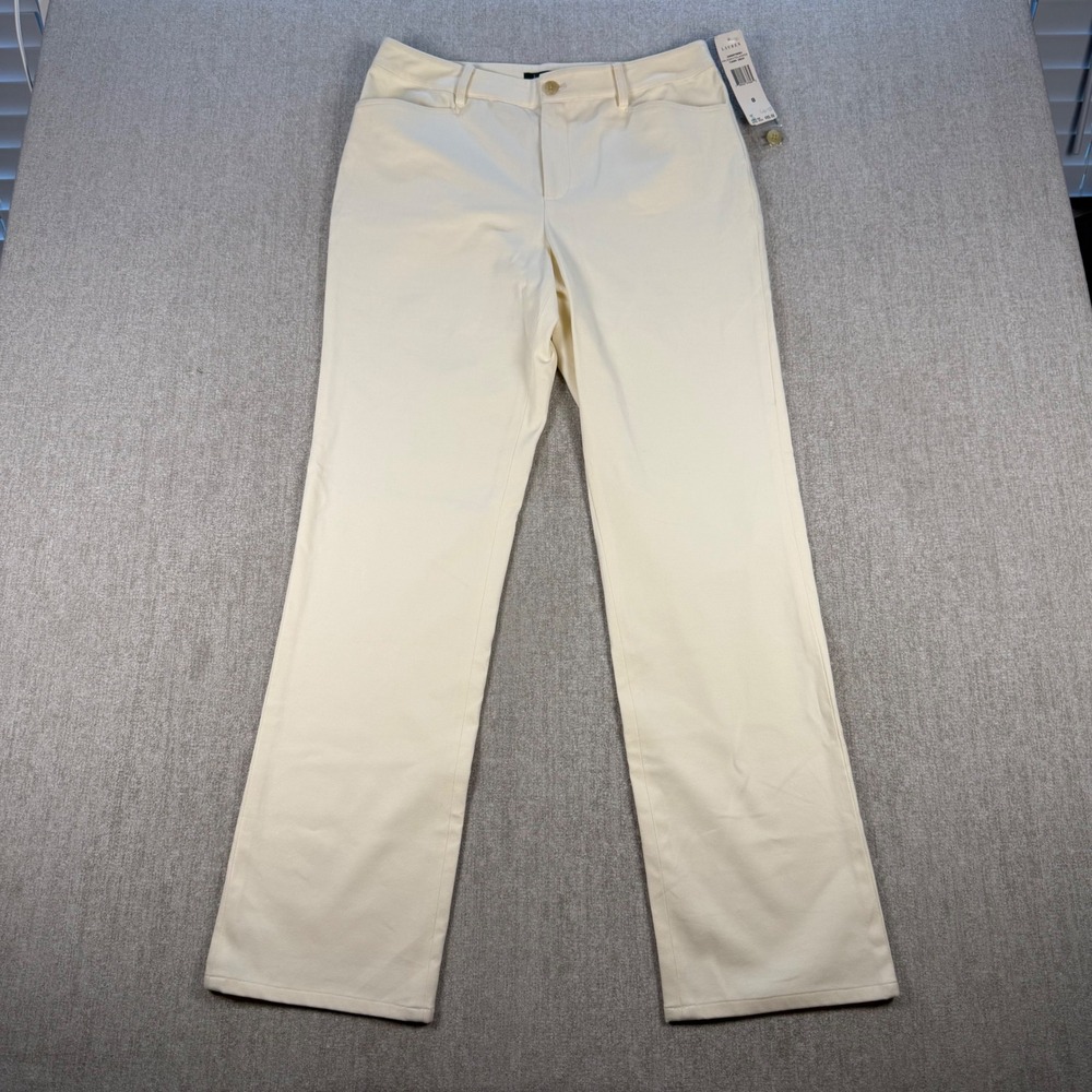 Lauren Ralph Lauren Straight Leg Pants Womens 8 Cream Ivory Stretch Cotton NWT
